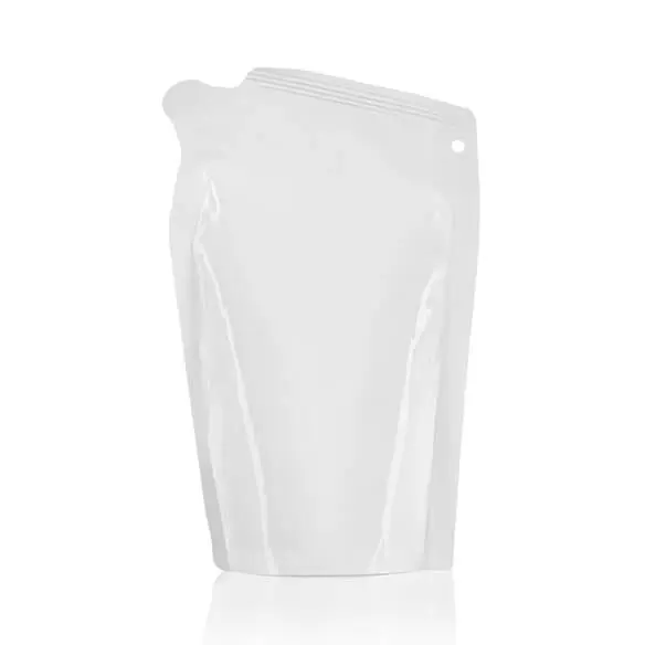 a white plastic bag with a hole in the middle on a white background .