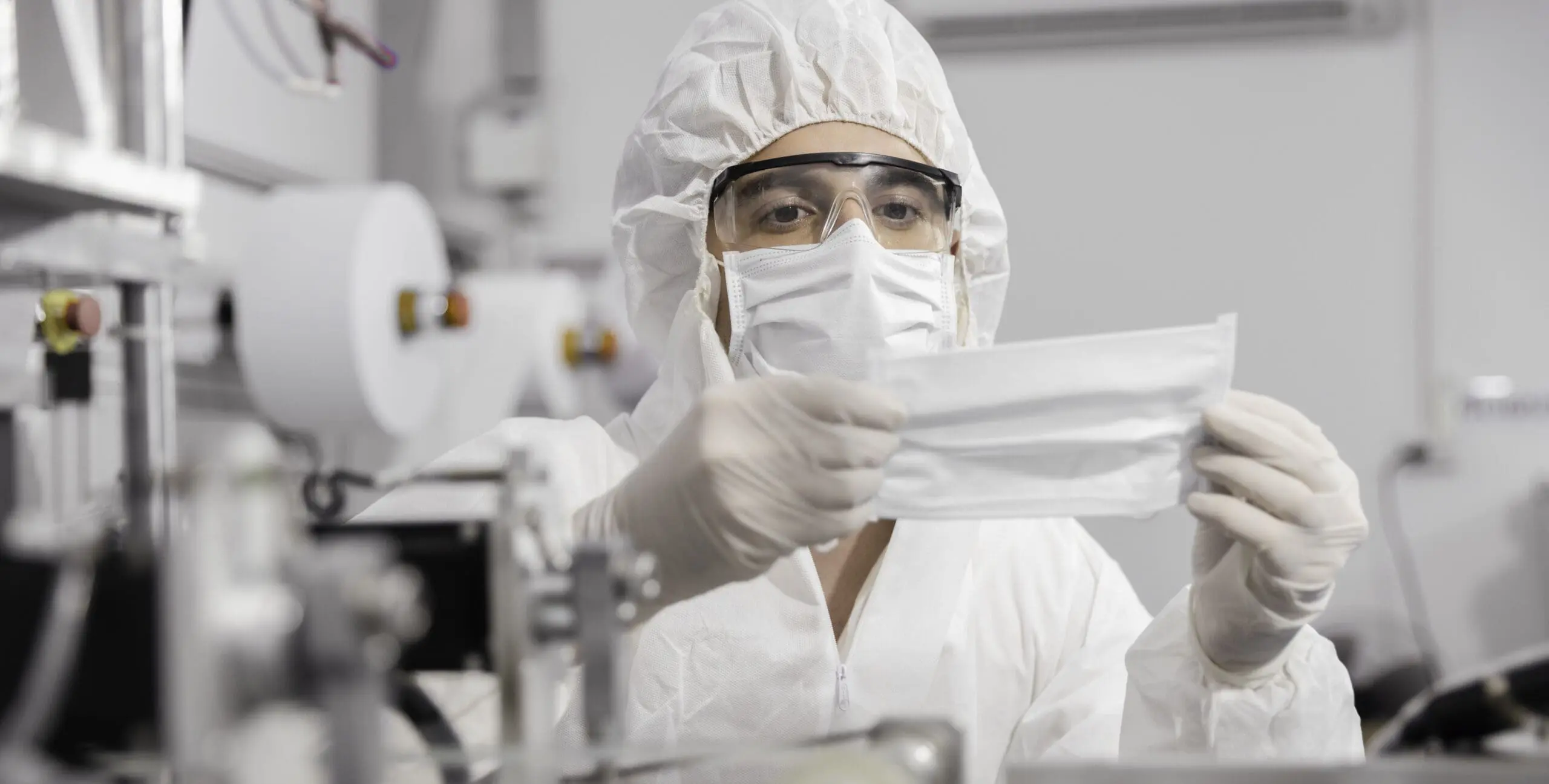 clean room worker inspecting product